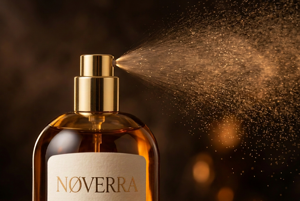 Nøverra spray close-up with a smooth gold collar and no raised ridge